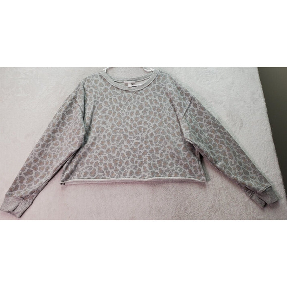 Colsie Cropped Top Women Large Multi Leopard Print Cotton Long Sleeve Round Neck - Picture 1 of 8